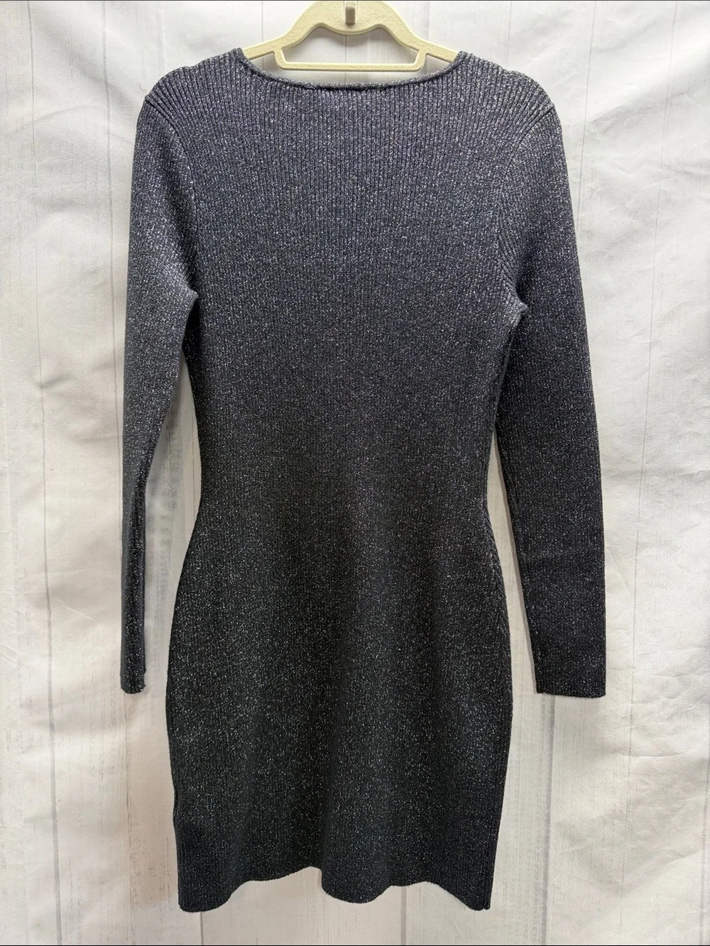 Abercrombie & Fitch Black and Silver Metallic Sweetheart Neck Sweater Dress